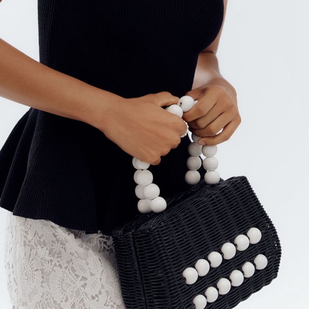Anthropologie Bali beaded Straw Satchel